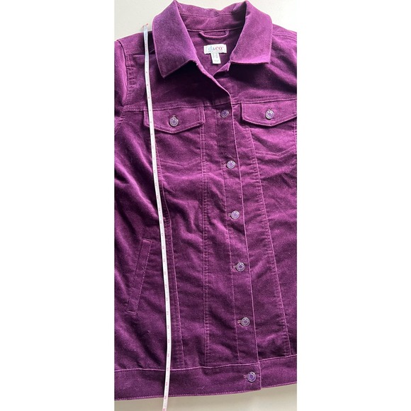 DENIM & CO WOMENS PURPLE STRETCH VELVETEEN PETITE JACKET NWOT SIZE S - Picture 7 of 7
